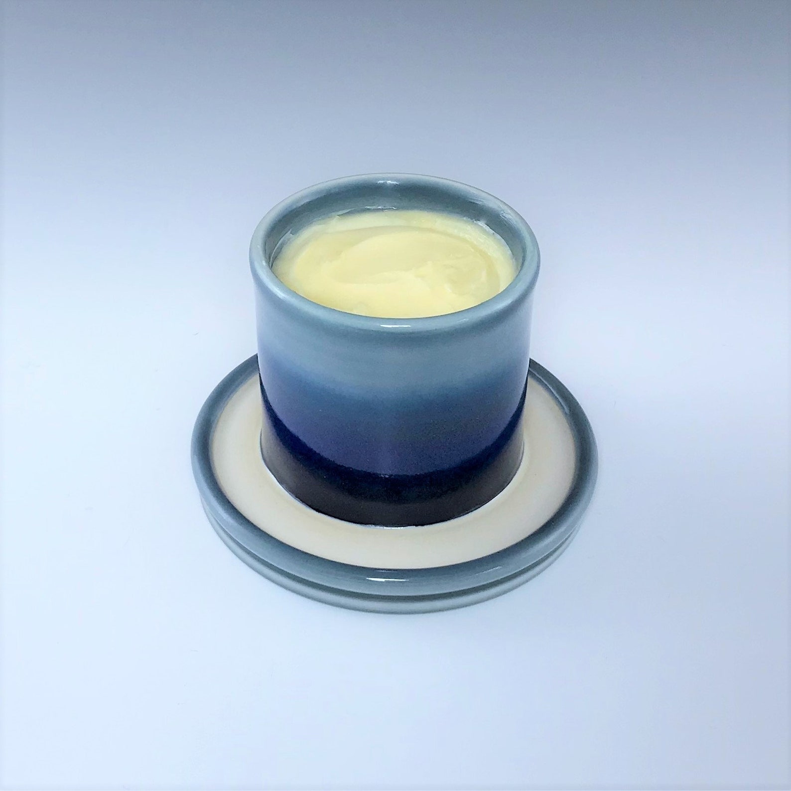 Blue Ceramic Butter Dish, French Butter Keeper, Porcelain Butter Crock