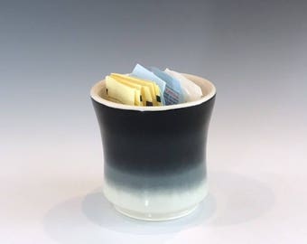 Black, Gray and White Ceramic Sugar Packet Holder, Porcelain Votive Candle Holder, Ceramic Pottery Sugar Bowl