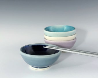 Small Ceramic Sauce Bowl, One Blue Mini Ombré Porcelain Soy Sauce Dish, Wheel Thrown Pottery Bowl