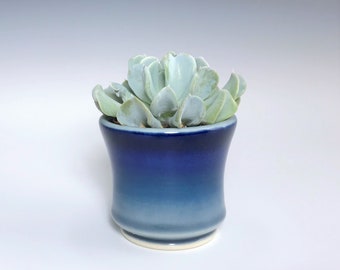 Small Ceramic Planter, Blue Indoor Succulent Holder, Mini Pottery Planter With 2" Removable Plastic Pot