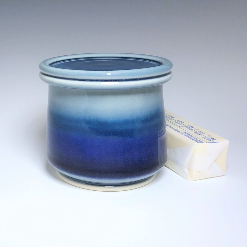 Blue Ceramic Butter Dish, French Butter Keeper, Porcelain Butter Crock