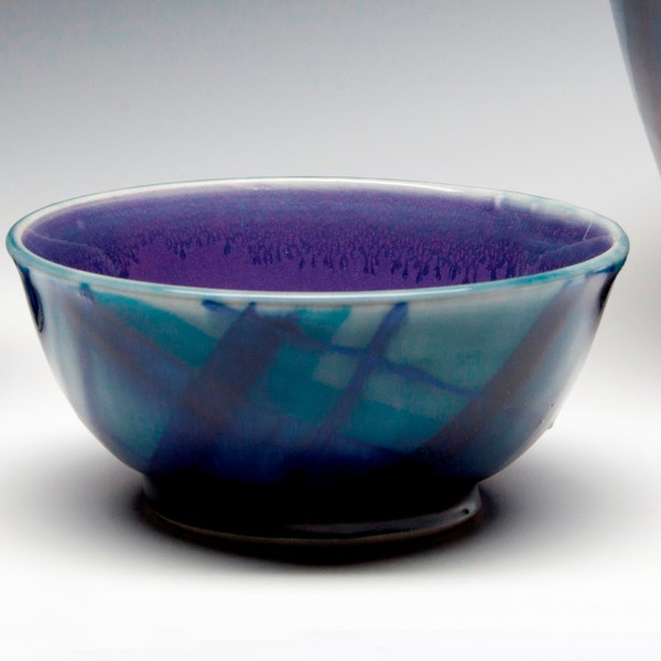 Blue Dessert Bowl, Porcelain Dip Bowl, Plaid Pattern, Small Ceramic Bowl, Blue and Purple Dish