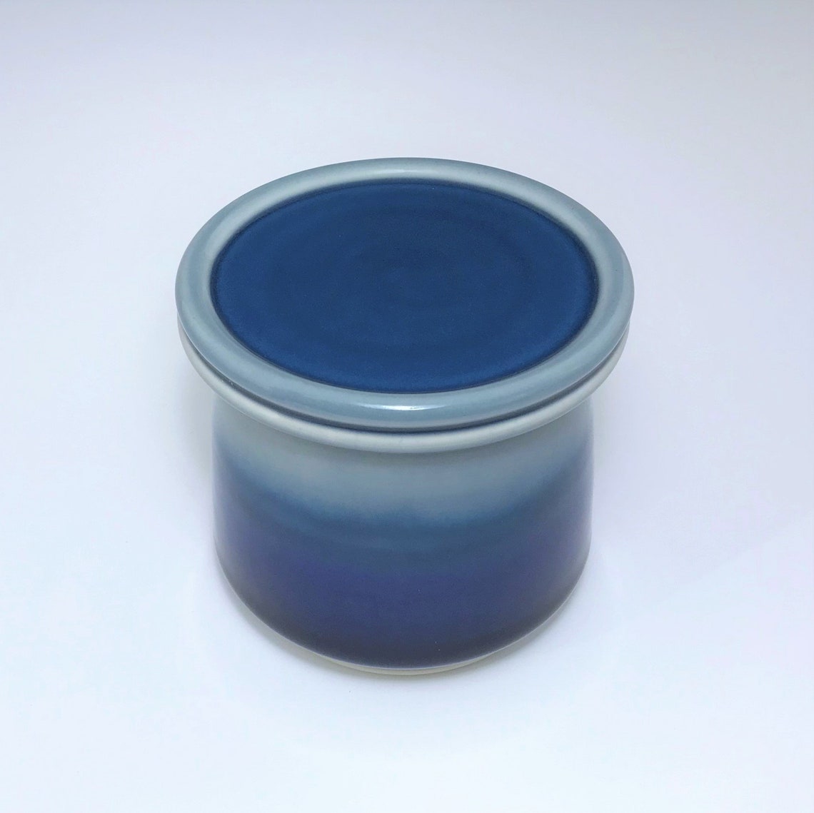 Blue Ceramic Butter Dish, French Butter Keeper, Porcelain Butter Crock