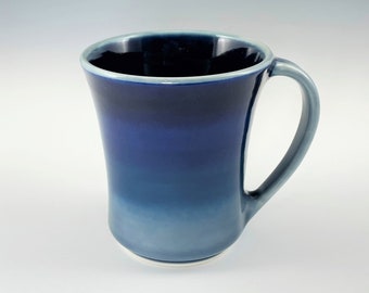 Extra Large Blue Ceramic Coffee Mug, Porcelain Coffee Cup, Ombré Blue Wheel Thrown Pottery Tea Mug