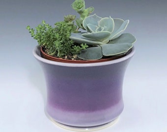 Purple Succulent Planter, Purple Ceramic Planter, Porcelain Plant Holder, Small Indoor Planter, Pottery Planter and 4" Removable Plastic Pot