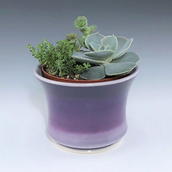 Jardinière de succulentes violettes, jardinière en céramique violette, support pour plante en porcelaine, petite jardinière d'intérieur, jardinière en poterie et pot en plastique amovible de 4 po.