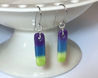 Handmade Ceramic Earrings, Multi Color Porcelain Drop Earrings, Surgical Steel or Sterling Ear Wires, Pottery Earrings