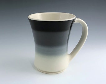 Gray Black White Ombré Ceramic Coffee Mug, Large Porcelain Coffee Cup, Tall Tea Mug, Wheel Thrown Pottery Mug