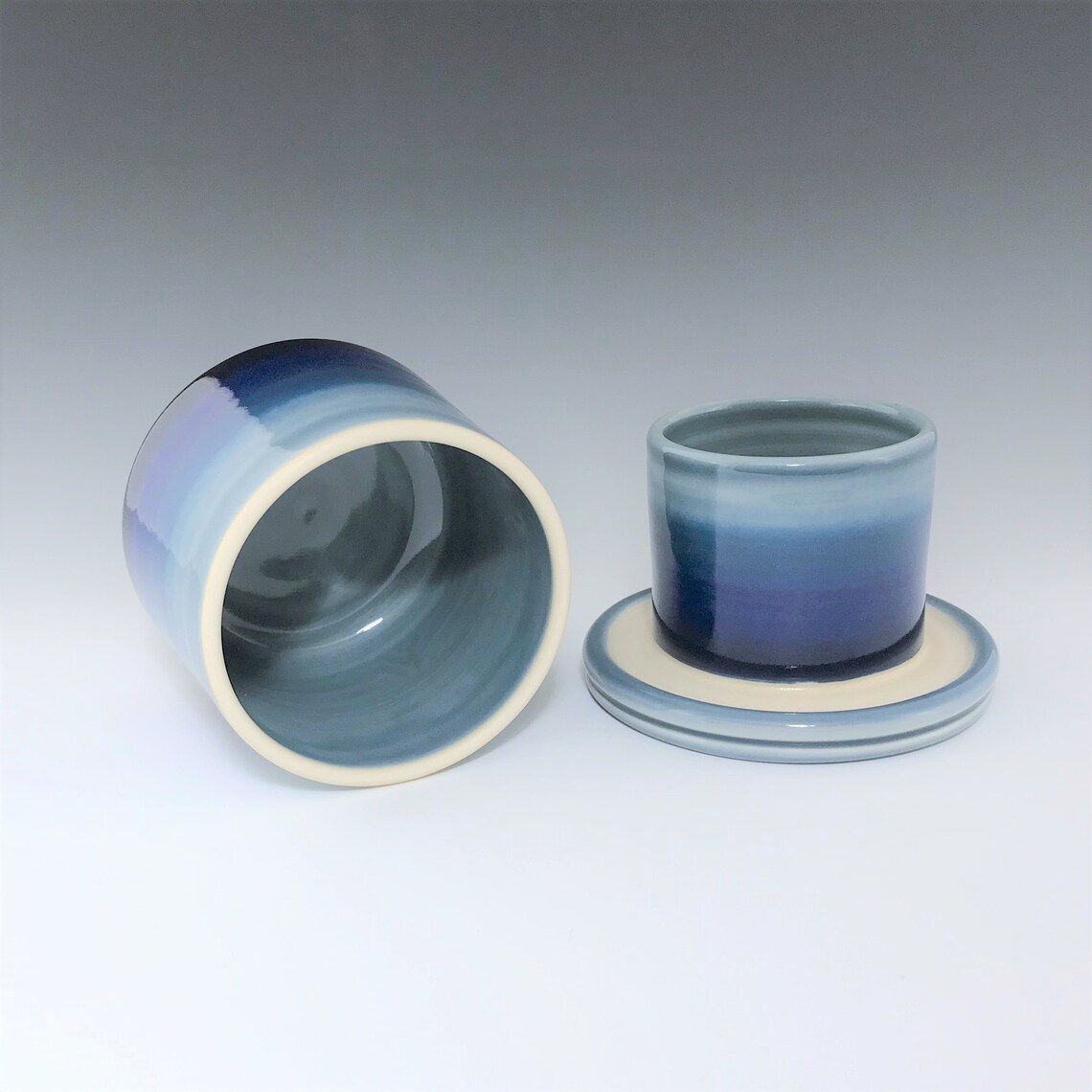 Blue Ceramic Butter Dish, French Butter Keeper, Porcelain Butter Crock