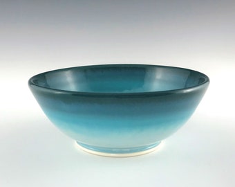 Teal Ceramic Soup Bowl, Porcelain Cereal Bowl, Aqua Ombré Wheel Thrown Pottery Candy Dish