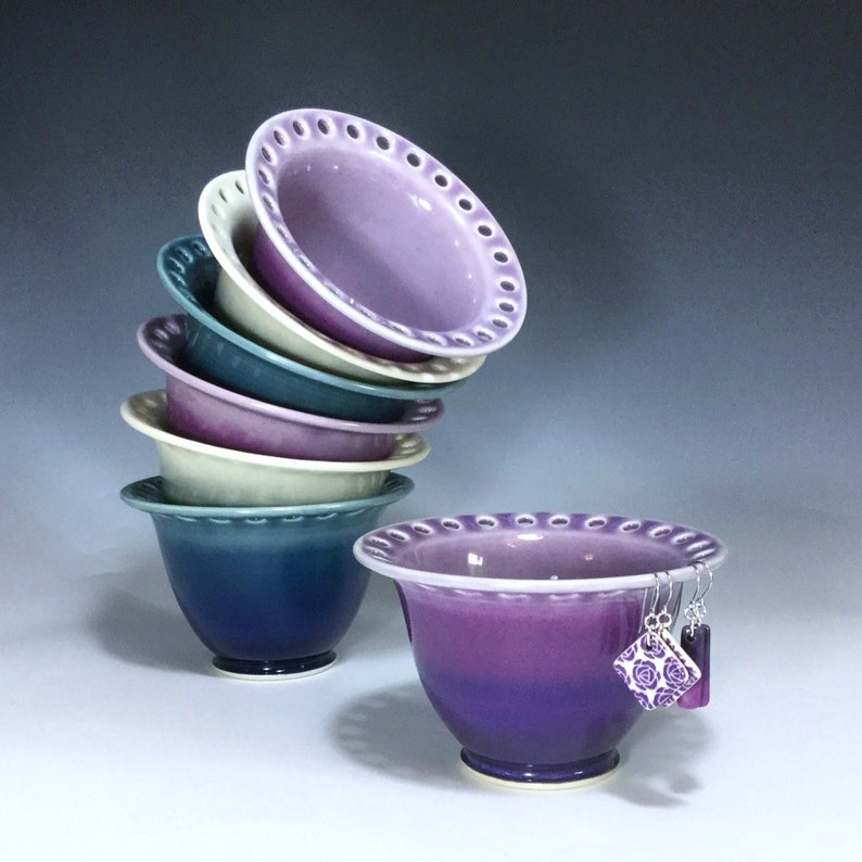 Ceramic Earring Bowl, Gray, Black White Earring Holder, Porcelain Pottery Jewelry Bowl image 6