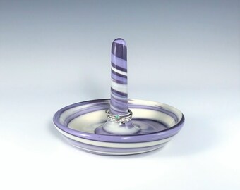 Lavender Ceramic Ring Holder, Light Purple Marbled Porcelain Ring Dish, Wheel Thrown Pottery Ring Dish