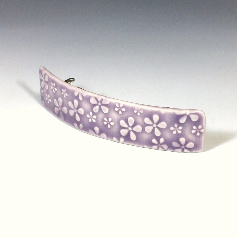 Porcelain French Barrette Large Purple Ceramic Barrette Flower Pattern Hair Barrette Lavender Ceramic Hair Clip