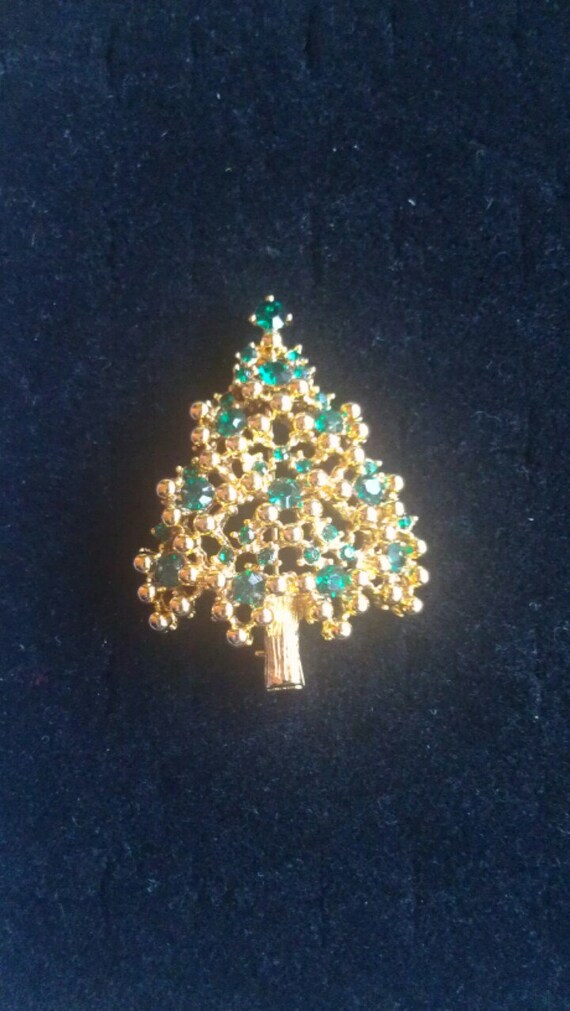 Eisenberg Green Rhinestone Christmas Tree Brooch