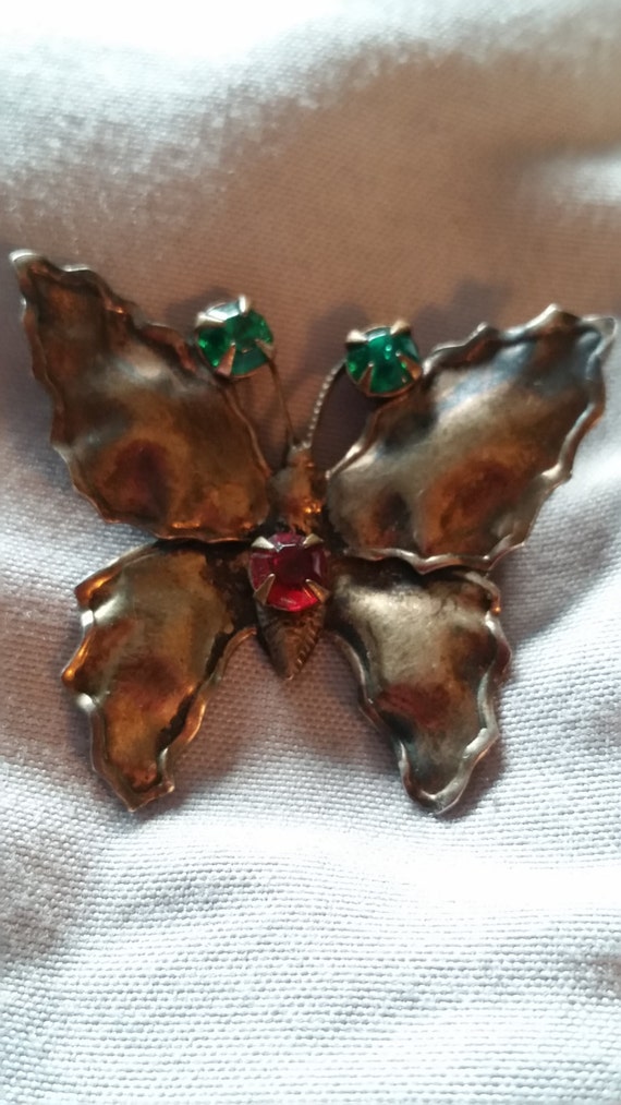 Vintage sterling butterfly brooch with rhinestones