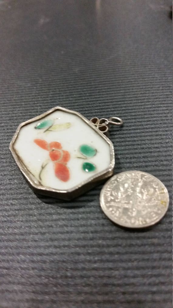 Hand done vintage porcelain and silver pendant - image 5