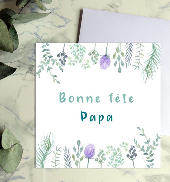 Carte Bonne Fete Papa Carte Bleue Fete Des Peres Fleurs Etsy