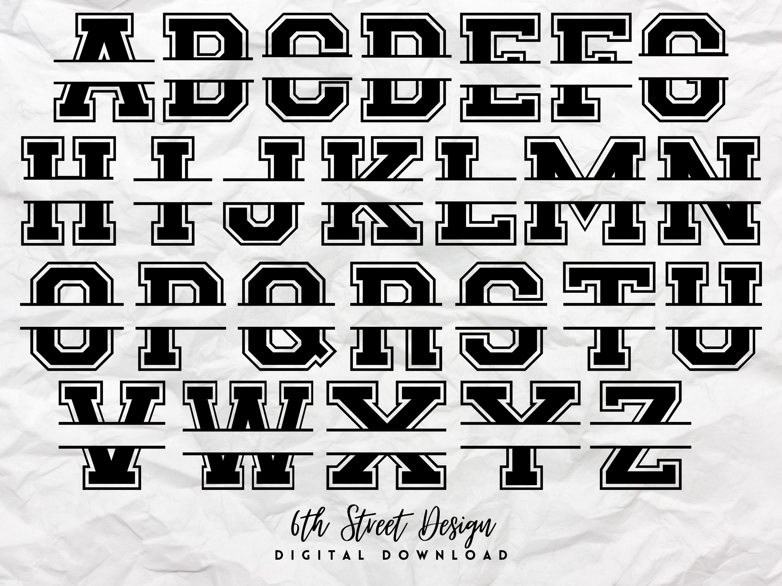 Split Letter Athletic Font - PNG - Digital Download - Decal - Vinyl ...