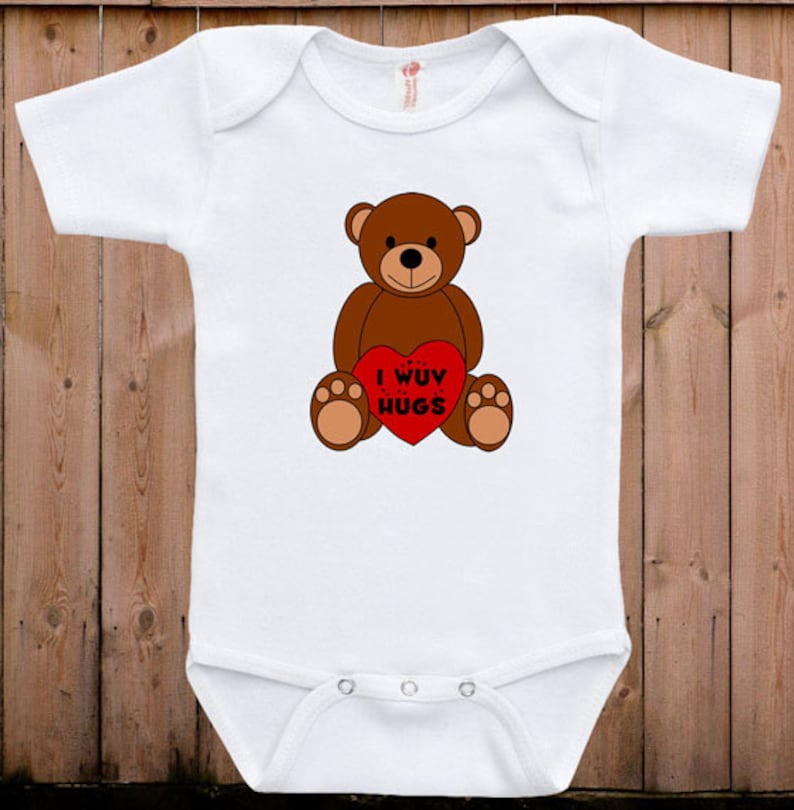 Cute baby clothes baby gift ideas I love hugs adorable mommy daddy teddy bear baby bodysuit one piece romper