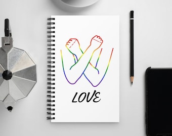 Rainbow LOVE in American Sign Language and English spiral notebook, bilingual, love is love, ASL, Deaf culture, Deaf community