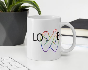 Rainbow LOVE Sign Language Ceramic Mug, Coffee Tea Cup