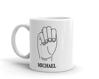 Caneca de café personalizada em ASL (Língua de Sinais Americana), presente personalizado com nome em língua de sinais.
