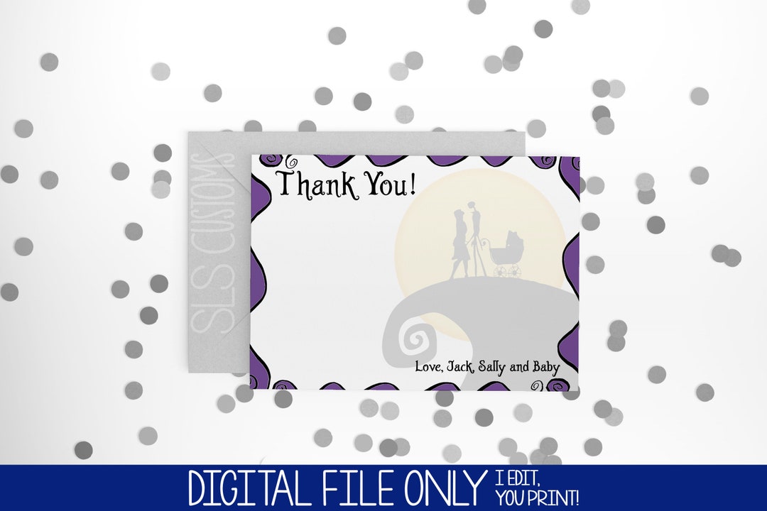 Nightmare Before Christmas Inspired Printable Thank You Card Baby Girl or Boy Shower Jack or ...