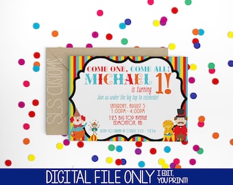 Circus Themed Printable Birthday Invitations! 4x6 or 5x7 inches with Customized Text  Perfect for Any Birthday!