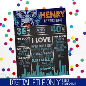 King Kong Themed Printable Chalkboard Sign! Perfect for Birthday&#39;s at Any Age - Different Sizes available