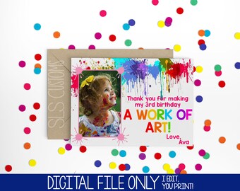 Rainbow Painting / Paint Splatter Themed Printable Birthday Thank You Cards! 4x6 or 5x7 Perfect for Any Birthday!