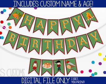 Camping Themed Printable Birthday Banner! Includes Birthday Year & CUSTOM NAME! Perfect for Any Birthday!