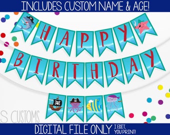 Animal Pirate Themed Printable Birthday Banner! Includes Birthday Year & CUSTOM NAME! Perfect for Any Birthday!