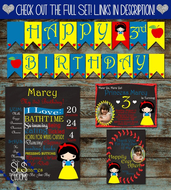 Personalize Snow White and the Seven Dwarfs Name Banner Glossy Birthday Poster