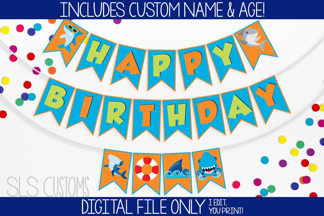 Little Shark Themed Printable Birthday Banner! Includes Birthday Year ...