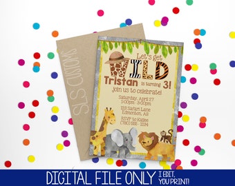 Safari/Jungle Printable Birthday Invitations! 4x6 or 5x7 inches with Customized Text  Perfect for Any Birthday!