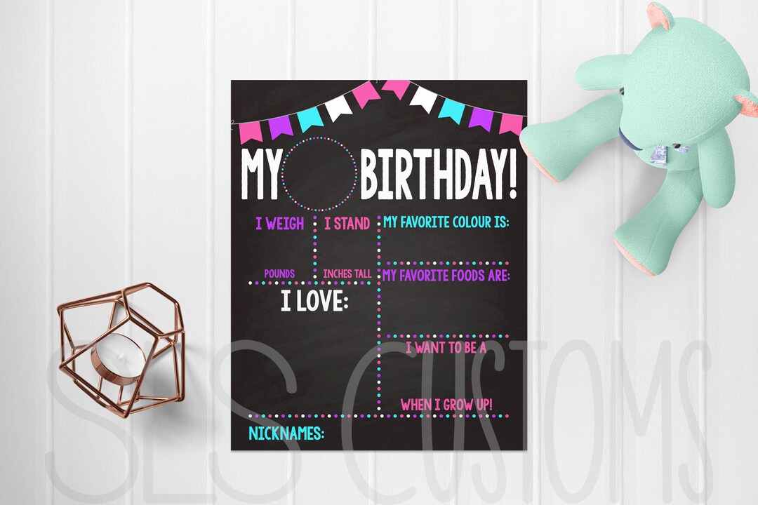 11x14 Rosa / Púrpura / Azul Dry Erase Birthday Board Etsy España