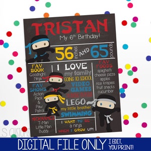 Ninja Boys Themed Printable Chalkboard Sign! Perfect for Birthday&#39;s at Any Age