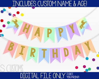 Rainbow Unicorn Themed Printable Birthday Banner! Includes Birthday Year & CUSTOM NAME! Perfect for Any Birthday!