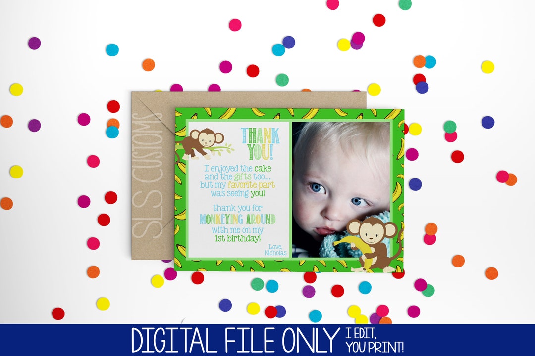 Monkey Themed Printable Birthday Thank You Cards! 4x6 or 5x7 Perfect ...