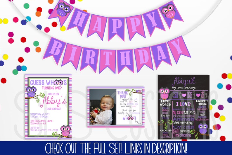 Pink And Purple OwlsThemed Printable Chalkboard Sign Perfect for Birthday/'s at Any Age Different Sizes available