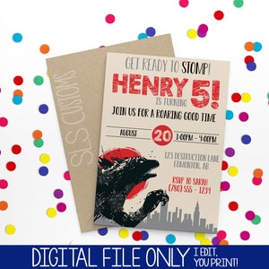 Godzilla Themed Printable Birthday Invitations! 4x6 or 5x7 inches with Customized Text  Perfect for Any Birthday!