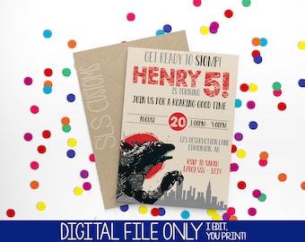 Godzilla Themed Printable Birthday Invitations! 4x6 or 5x7 inches with Customized Text  Perfect for Any Birthday!