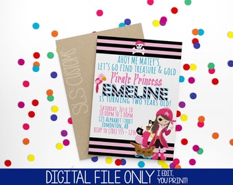 Pirate Princess Printable Birthday Invitations! 4x6 or 5x7 inches with Customized Text  Perfect for Any Birthday!