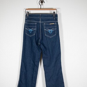 70&#39;s Vintage Dark Denim Jeans with Embroidered Pockets XXS