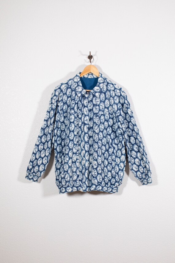 Vintage Shibori Indigo Dyed Cotton Bomber Jacket