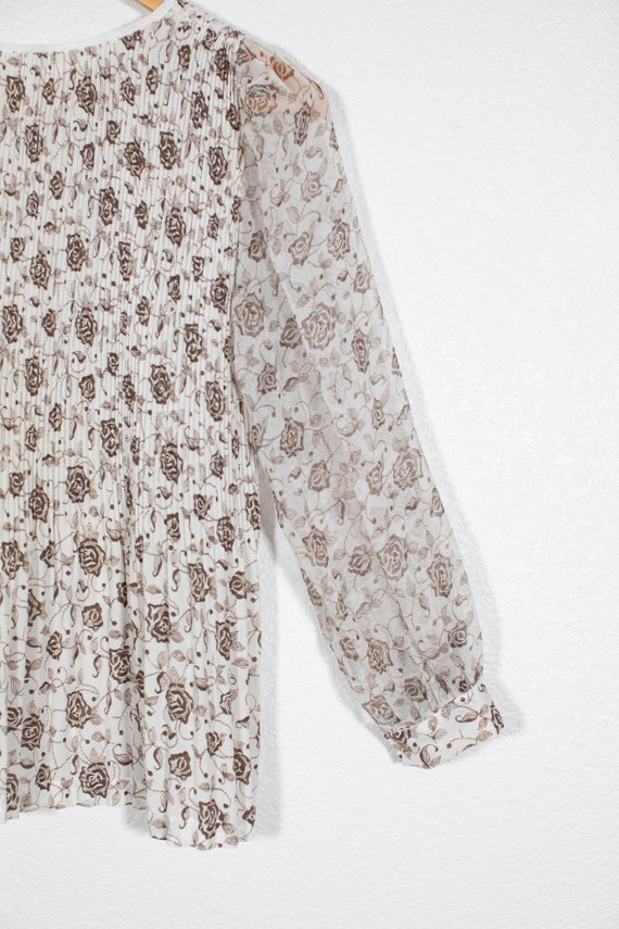 Japanese Vintage Sheer Puff Sleeve Floral Blouse … - image 6