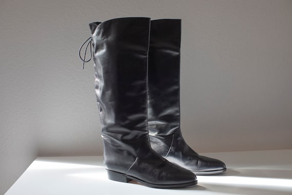 Vintage Tall Leather Boots Lace-Up Back Made in I… - image 2