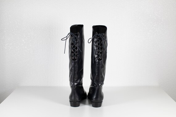Vintage Tall Leather Boots Lace-Up Back Made in I… - image 5