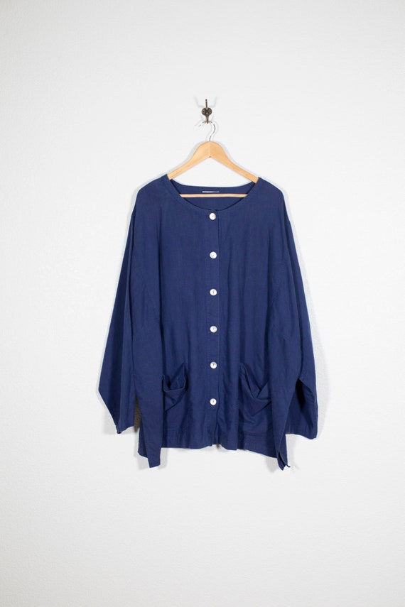Vintage Linen Oversized Tunic Coverup in Blue