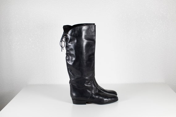 Vintage Tall Leather Boots Lace-Up Back Made in I… - image 3